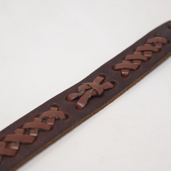Leather Wristband Unisex Flat & Woven Design Tie Closure Boho Brown Casual Surf - Picture 1 of 10